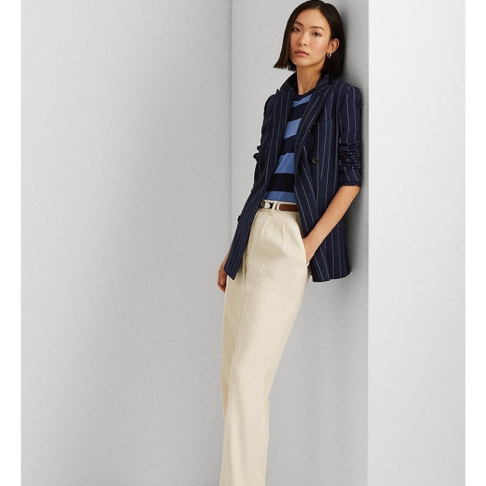 Lauren navy Double Breasted Striped Blazer